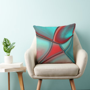 Verdraaide borden met convex edge red en turquoise kussen
