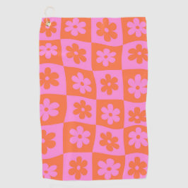 Verdraaide geblokte retro bloemen roze Sinaasappel Golfhanddoek