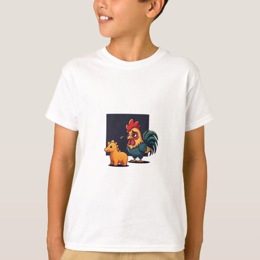 Verdrietige Haan en Kleine Dinosaurus Kinderen T-shirt (Voorkant)