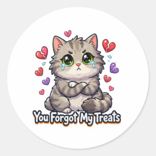 Verdrietige Kat Je Bent Mijn Brokjes Vergeten Ronde Sticker