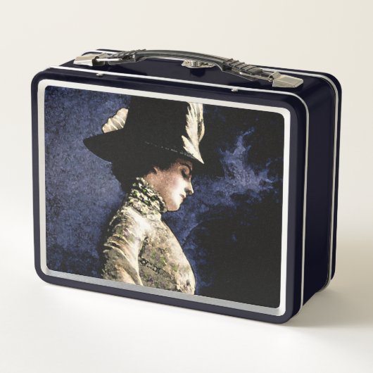 Verdrietige Victoriaans vrouw met veren Pet (Achterkant)