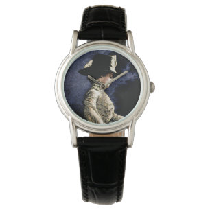 Verdrietige  Victoriaans vrouw met veren Pet Horloge