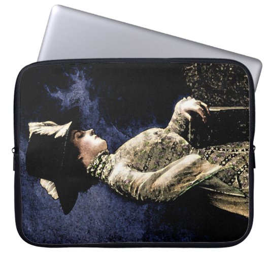 Verdrietige Victoriaans vrouw met veren Pet Laptop Sleeve (Voorkant)