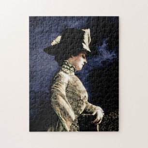 Verdrietige  Victoriaans vrouw met veren Pet Legpuzzel