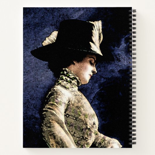 Verdrietige  Victoriaans vrouw met veren Pet Notitieboek (Achterkant)