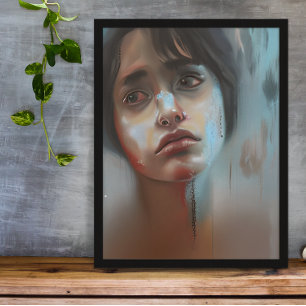 Verdrietige Vrouw Abstracte AI Gegenereerde Kunst Foto Afdruk
