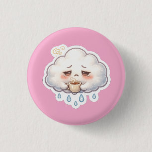 Verdrietige wolk koffie regenachtige dag schattig ronde button 3,2 cm