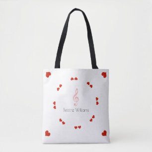 verdrievoudigen en liefdesharten met naam, muziek tote bag