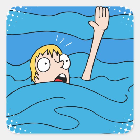 Verdrinkend Man Cartoon Vierkante Sticker (Voorkant)