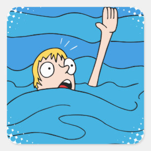 Verdrinkend Man Cartoon Vierkante Sticker