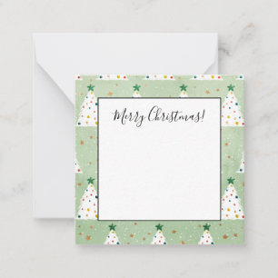 Verdroogde witte kerstbomen Groene Ster & Ornament Notitiekaartje
