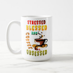Verdrukt gebak en koffie geobsedeerd koffiemok