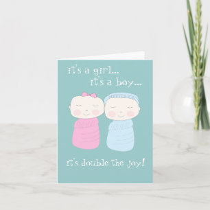 Verdubbel de Joy! Twin Girl & Boy Notecard Kaart