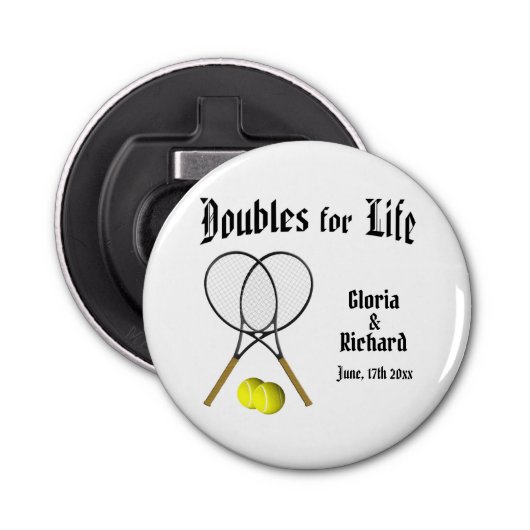 Verdubbeling van het leven Tennis Wedding Button Flesopener (Voorkant)