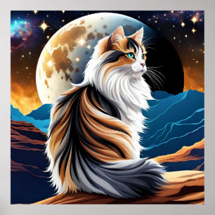 Verdun Calico kat en woestijn maan Poster
