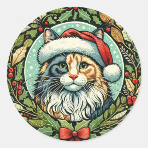 Verdun Calico Maine Coon Cat Christmas Ronde Sticker