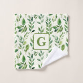Verdure Aquarelle Botanique Feuille monogramme (Gant de toilette)