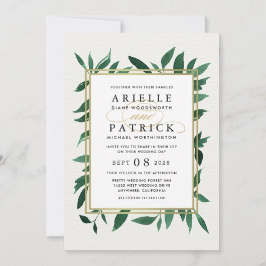 Verdure Aquarelle Botanique Mariage Invitations (Devant)