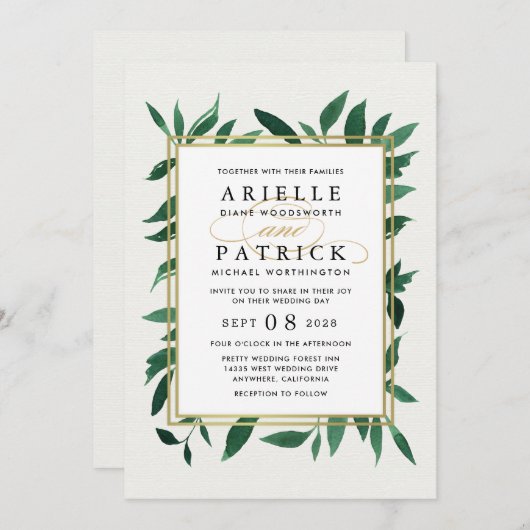 Verdure Aquarelle Botanique Mariage Invitations (Devant / Derrière)