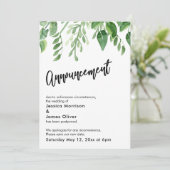 Verdure aquarelle Reporté Faire-part Mariage (Debout devant)