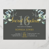 Verdure Botanique Script Sweet 16 Foil Invitation (Recto)