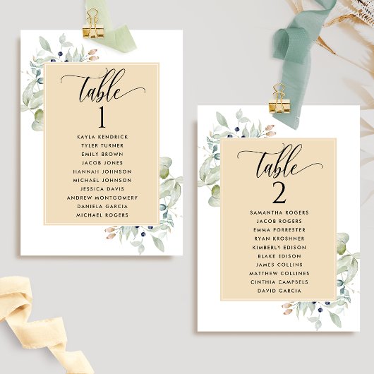 Verdure, Cartes de plan de table avec noms des inv