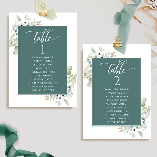 Verdure, Cartes de plan de table avec noms des inv