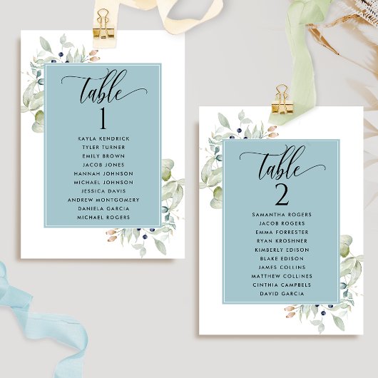 Verdure, Cartes de plan de table avec noms des inv