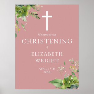 Verdure Christening Dusty Rose Affiche de bienvenu