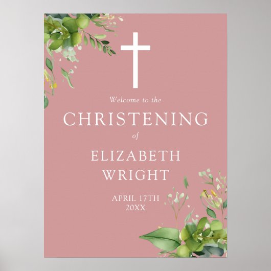 Verdure Christening Dusty Rose Affiche de bienvenu (Devant)