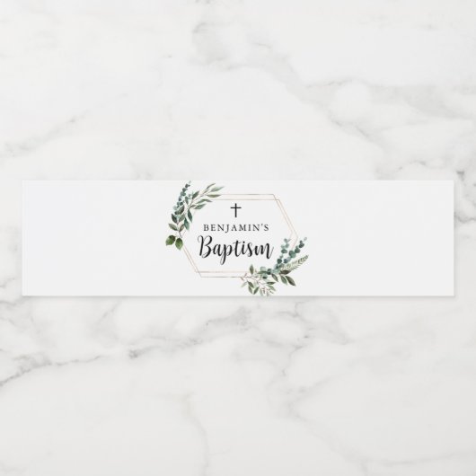 Verdure Croix d'or Baptême Étiquette de bouteille (Étiquettes simples)