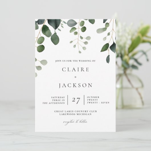 Verdure et Eucalyptus Faire-part de mariage modern (Debout devant)