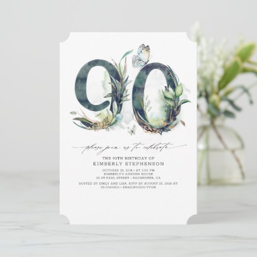 Verdure et or 90e anniversaire Invitation (Debout devant)