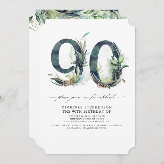 Verdure et or 90e anniversaire Invitation CR (Devant / Derrière)