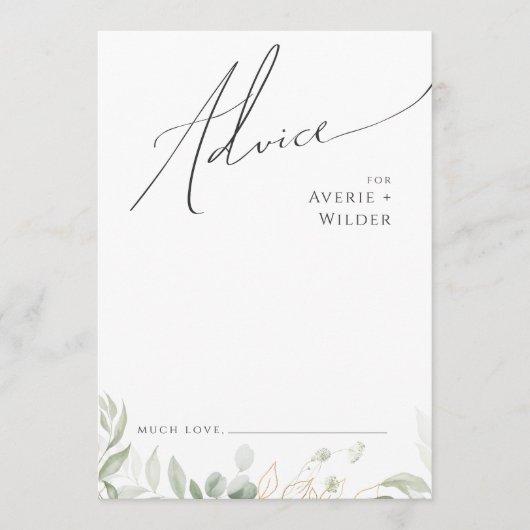 Verdure et or | Carte de conseil Mariage (Devant)