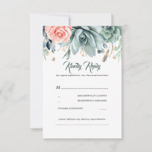 Verdure et rose rose Mariage élégant RSVP