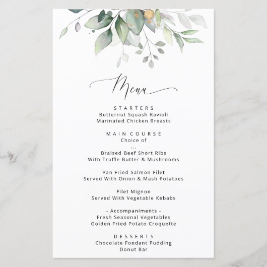 Verdure, Eucalyptus Feuille, Boho, Menu Mariage (Devant)