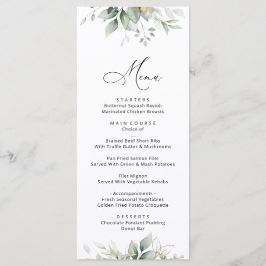 Verdure, Eucalyptus Feuille, Menu Fête des mariées (Devant)