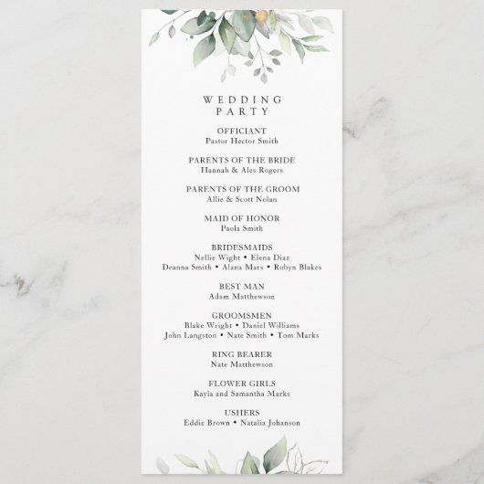 Verdure, Eucalyptus Feuilles, programme de mariage (Dos)