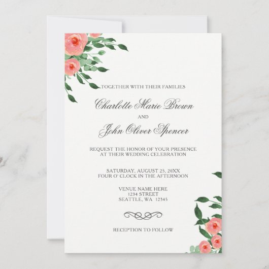 Verdure Fleurs de Pêche Simple Invitations de mari (Devant)