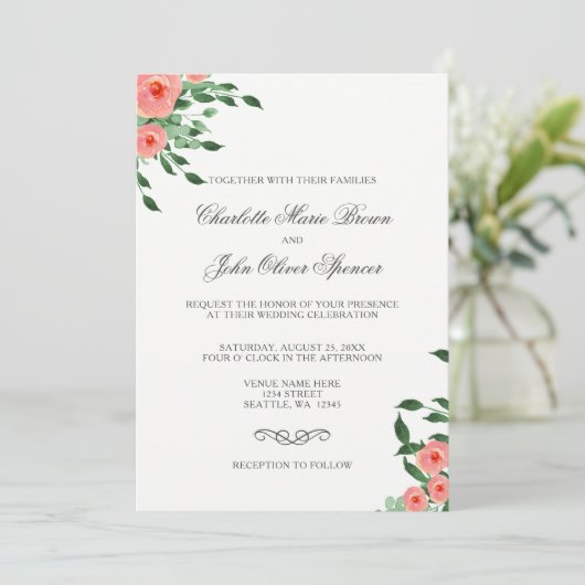 Verdure Fleurs de Pêche Simple Invitations de mari (Debout devant)