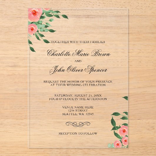 Verdure Fleurs de Pêche Simple Invitations de mari (Recto)