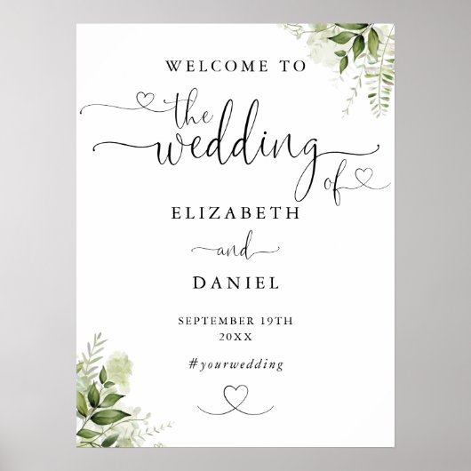 Verdure Floral Heart Script Mariage Affiche de bie (Devant)