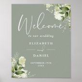 Verdure Floral Sage Vert Mariage Affiche de bienve (Devant)