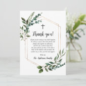 Verdure Fond Or Croix Baptême Carte de remerciemen (Debout devant)