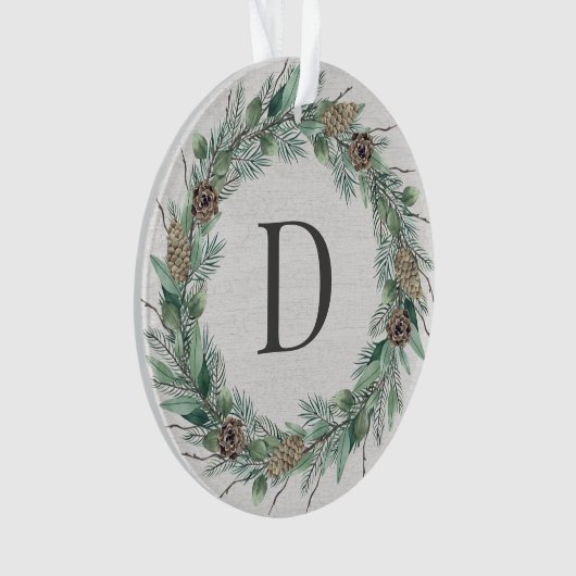 Verdure hivernale rustique Monogramme Wreath Bois  (devant)