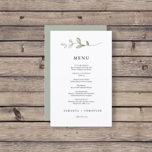 Verdure minimaliste | Menu Mariage botanique