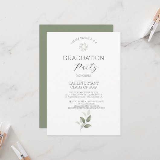 Verdure Moderne Graduation Invitation (Devant/Arrière en situation)