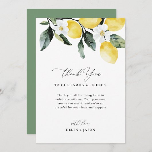 Verdure moderne Lemon Réception Table Merci (Devant / Derrière)