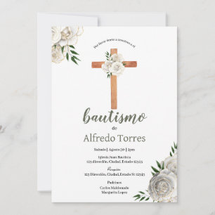 Verdure neutre Baptême floral blanc Invitation